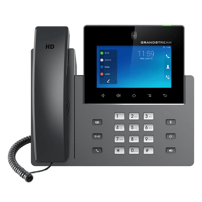 Grandstream 16-Line Enterprise Video Phone - 16 SIP accounts, 16 lines, 2x GbE PoE, Wi-Fi, (5.0 inch) touch screen color LCD, 1 MP camera, Android 7