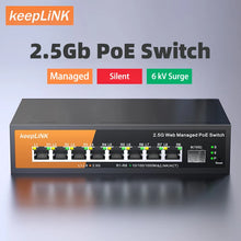 Load image into Gallery viewer, keepLiNK 9-Port Multi-Gigabit Ethernet Switch with 8*2.5Gb PoE Ports 1*10Gb SFP+ for Uplink Unmanaged Plug&amp;Play 60Gbps Switching

