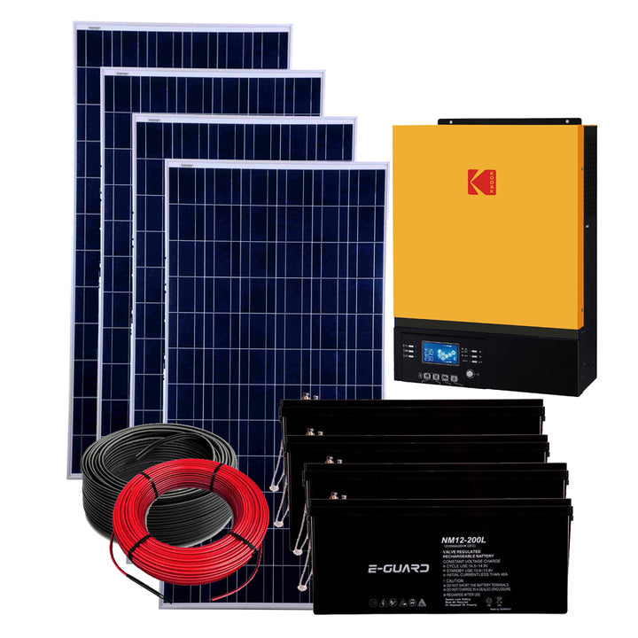 Kodak 5kWh 9.6kWh Compact AGM Solar Power Kit, 8×Enervision E-Guard NM12-200L 200Ah 12V Gel/AGM Battery, 1×Kodak VMIII 5kW 48V Solar Off-Grid Inverter