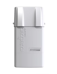 MikroTik BaseBox 5 5GHz radio, with 1 USB port and 2 RP-SMA Female connectors, RouterOS L4, PoE in, 8V-30V, 600MHz CPU, 64MB RAM, 802.11a/n dual chain