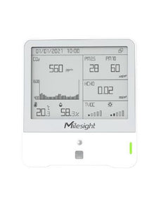 Milesight Indoor Ambience Monitor - Temp, Humidity, PIR, Light, TVOC, CO2, HCHO, Barometric, Pm2.5 & Pm10, 5V/1A by Type-C Port, IP30, 4.2-inch, Black