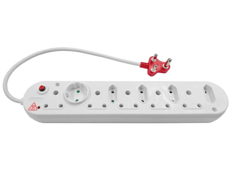 Acconet 10 Way Multiplug with 5x 16A SA and 4x 5A 2 Pin + 1 Round Socket, Overload and Surge Protection with Dedicated SA Plug