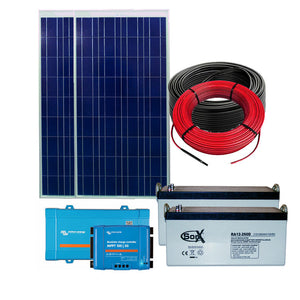 Solar Power Kit Eleven 3kWh, 2×Renewsys Deserv 340W Solar Panel, 2×Probe Energy 220Ah 12V Deep Cycle AGM Battery, 1×Victron Phoenix 24V 1.2kVA-1KW Inv