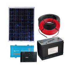 Load image into Gallery viewer, Solar Power Kit Four 400Wh peak, 8x 5W LED Lights for 5 hours or 3x 15W CFL for 4 hours, 1x 10W Charger for 5 hours, 1x 6W FM/AM Radio for 5 hours
