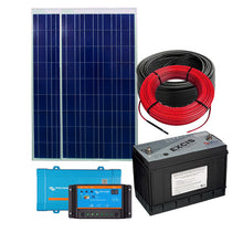 Load image into Gallery viewer, Solar Power Kit Six 800Wh, 2x Cinco 80W Solar Panels, 2x Excis FMF100 12V 102Ah C20 Stud Terminal Lead Calcium Battery, 1x Victron Phoenix Inverter
