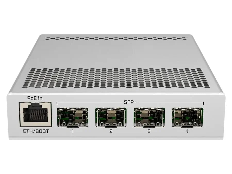 MikroTik CRS305-1G-4S+IN, Cloud Router Switch Dual boot SwOS/RouterOS, Switching capacity 82 Gbps, 4 SFP+, 1 GB port, Dual boot, POE in, dual DC jacks