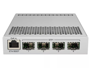 MikroTik Cloud Router Switch CRS305-1G-4S+IN with 800MHz CPU, 512MB RAM, 1*Gig LAN, 4*SFP+ cages, RouterOS L5/SwitchOS (dual boot), metallic case, PSU