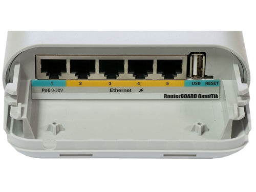 MikroTik OmniTIK 5 PoE 7.5dBi Outdoor WiFi Omni AP, 5×10/100 Ethernet ports, PoE support & built-in 400mW 802.11a/n wireless Radio | RBOmniTikUPA-5HnD - Let's Fibre Technologies 