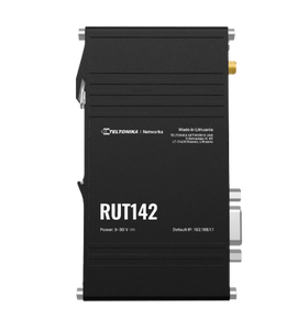 Teltonika RUT142 Ethernet + WiFi + RS232 Router, 2 x 10/100 Mbps Ethernet ports, Wi-Fi 4, Integrated DIN rail bracket and 3-pin power connector