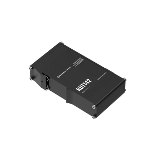 Teltonika RUT142 Ethernet + WiFi + RS232 Router, 2 x 10/100 Mbps Ethernet ports, Wi-Fi 4, Integrated DIN rail bracket and 3-pin power connector