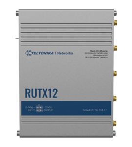 Teltonika RUTX12 Cat 6 x 2 Industrial Router, Dual-SIM, WiFi 5, 1x 1Gbps WAN, 4x 1Gbps LAN, MQTT, MODBUS TCP/USB, GNSS, Bluetooth 4.0, I/O In, I/O Out