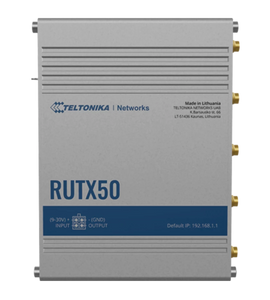 Teltonika RUTX50 5G Industrial Router, Dual-SIM, WiFi 5, 4x4 MIMO, 1 x WAN(1 Gbps), 4x LAN(1 Gbps), MQTT, MoDBUS TCP/USB, GNSS, 1x I/O In, 1 x I/O Out