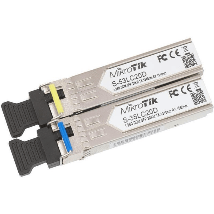 MikroTik SFP Module S-35Lc20D, 1.25G Single Mode optical SFP module with LC connector, T1310nm/R1550nm, works for connections up to 20km, Supports DDM