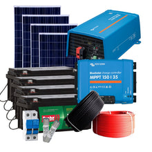 Load image into Gallery viewer, Solar Power Kit Twelve 6kWh, 4x Renewsys Deserv 340W Solar Panels, 4x Probe Energy 220Ah 12V Deep Cycle AGM Batteries, 1x Victron Phoenix Inverter
