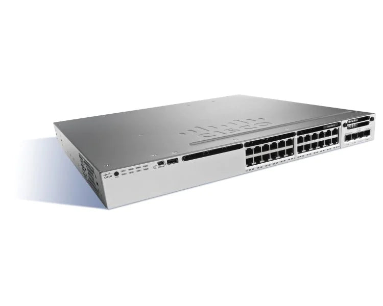 Catalyst 3850 Switch Stackable 24*10/100/1000 Ethernet ports, 350WAC power supply, 1RU, LAN Base feature set, WS-C3850-24T-L-S-E