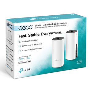 TP-Link Deco M4 Whole Home Mesh Wi-Fi System AC1200 Dual-Band Wi-Fi (Dual Pack), 2 × 10/100/1000 Mbps ports, 5GHz: 867Mbps/2.4GHz: 300Mbps - DECO M4-2