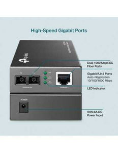 TP-Link MC200CM Multi-mode SC Fiber Converter, 1000Mbps RJ45 to 1000Mbps Multi-mode SC Fiber Converter, Full-duplex, Up to 550m, Chassis TL-MC1400