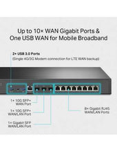 Load image into Gallery viewer, TP-Link Omada VPN Router with 10G Ports, 1× 10G SFP+ WAN Port, 1× 10G SFP+ WAN/LAN Port, 1× Gigabit SFP WAN/LAN Port, 8× Gigabit RJ45 WAN/LAN
