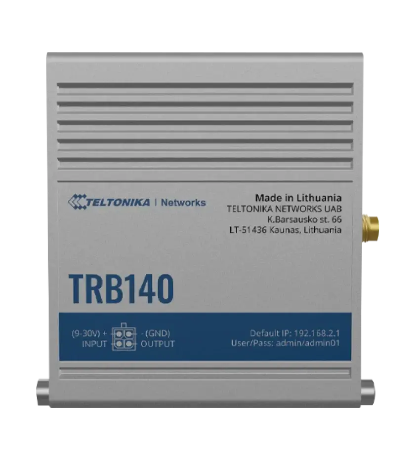 Teltonika TRB140 LTE Cat 4 Industrial Rugged Ethernet Gateway, 1x 1Gbps LAN, ultra-small, lightweight, energy-efficient IoT device with LTE Cat 4, GbE