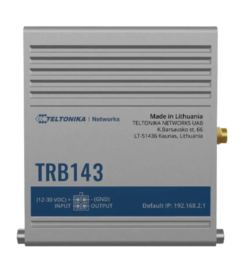 Teltonika TRB143 LTE Cat 4, M-BUS Gateway, 1x 1Gbps LAN, 4G/LTE (Cat 4), 3G, 2G, Supporting up to 250 client devices, Rugged aluminum housing