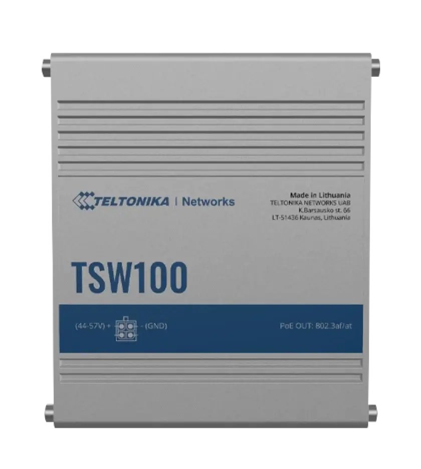 Teltonika TSW100 5 x LAN (1 Gbps), 4 x Port PoE Switch (120 W), 802.3af and 802.3at support, 5 x Gigabit Ethernet with speeds up to 1000Mbps (1Gbps)