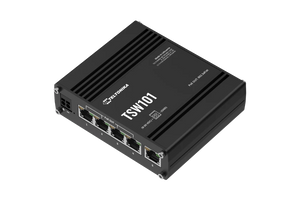 Teltonika TSW101 5x 1000Mbps PoE Switch, with 4x PoE+ ports with 802.3af and 802.3at support, 5x Gigabit Ethernet ports with speeds up to 1000Mbps