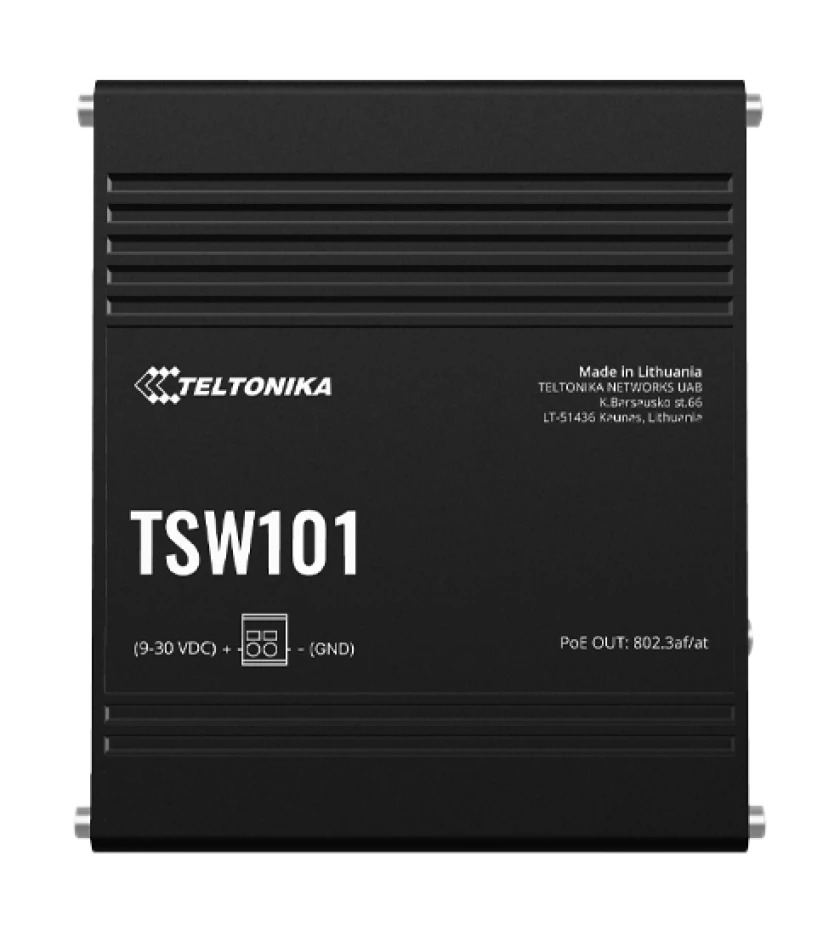 Teltonika TSW101 5x 1000Mbps PoE Switch, with 4x PoE+ ports with 802.3af and 802.3at support, 5x Gigabit Ethernet ports with speeds up to 1000Mbps