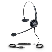 Load image into Gallery viewer, Yealink UH33 USB and 3.5mm Call Center Headset, HD Voice/Wideband speaker performance and noise cancellation, connectivity to laptop and smart device

