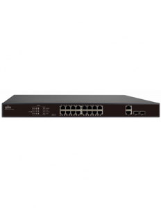 UNV 16 Port PoE Switch, supports EXTEND Mode up to 250M, Uniview 16 x 10/100 Ethernet Ports, 2 x Gigabit Combo Ports, PoE 802.3af/at with 250W PoE