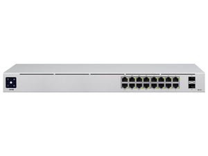 Ubiquiti UniFi Switch 16 Port Gigabit 8PoE 42W 2SFP, with 16xGbE ports made up of 8x auto-sensing 802.3at PoE+ 2x1.25Gbps SFP, PoE budget | USW-16-POE
