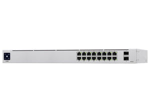 Ubiquiti UniFi Switch 16 Port Gigabit 8PoE 42W 2SFP, with 16xGbE ports made up of 8x auto-sensing 802.3at PoE+ 2x1.25Gbps SFP, PoE budget | USW-16-POE