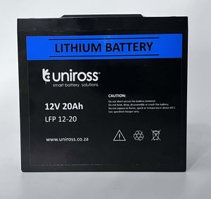 Uniross 12.8V 20Ah, 256Wh Lithium Phosphate Li-FePO4 battery, Charge @ 4A (Max 20A) Discharge @ 20A (Max 20A) IP56 Rated, Power & Surge, UPS & Solar