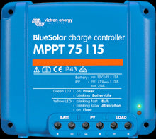 Load image into Gallery viewer, Victron Blue Solar MPPT 100/15 Charge Controller, Battery Voltage 12/24V Auto Select, 15A Charge Current, UPS &amp; Solar Power, Solar Charge Controllers
