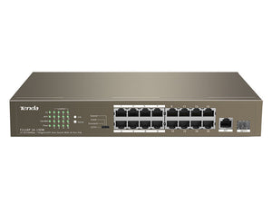 Tenda 16-Port Ethernet Switch with 16-Port PoE, Desktop, 10/100Mbps, 16 port PoE, 30W per port, 1x1Gbps, 1xSFP uplink port 220V PSU | TEF1118P-16-150W