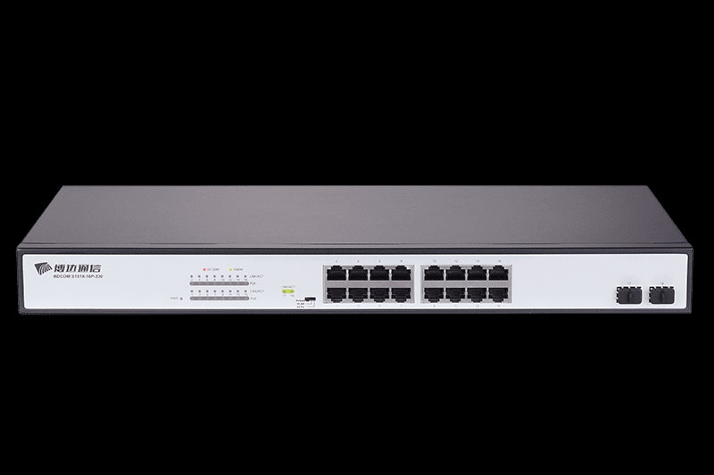 Bdcom 16-Port Gigabit PoE Switch, 330W, 16 x Gb PoE Ports and 4 x SFP Ports, Layer 2 Managed Switch, supports manual and dynamic PoE power allocation
