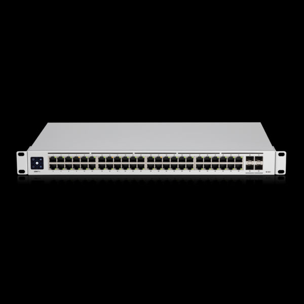 Ubiquiti UniFi Gen-2 48-port Switch, with UniFi SmartPower RPS power redundancy, features 48xGigabit RJ45 ports, 4x10Gbps SFP+ ports, 1U Rackmountable