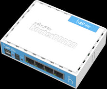 Load image into Gallery viewer, MikroTik hAP lite 2.4GHz desktop Wi-Fi Router -  650MHz CPU, 32 MB RAM, 802.11b/g/n dual chain, 4x 10/100 LAN, RouterOS L4, 1.5dBi gain, 5V, Mountable
