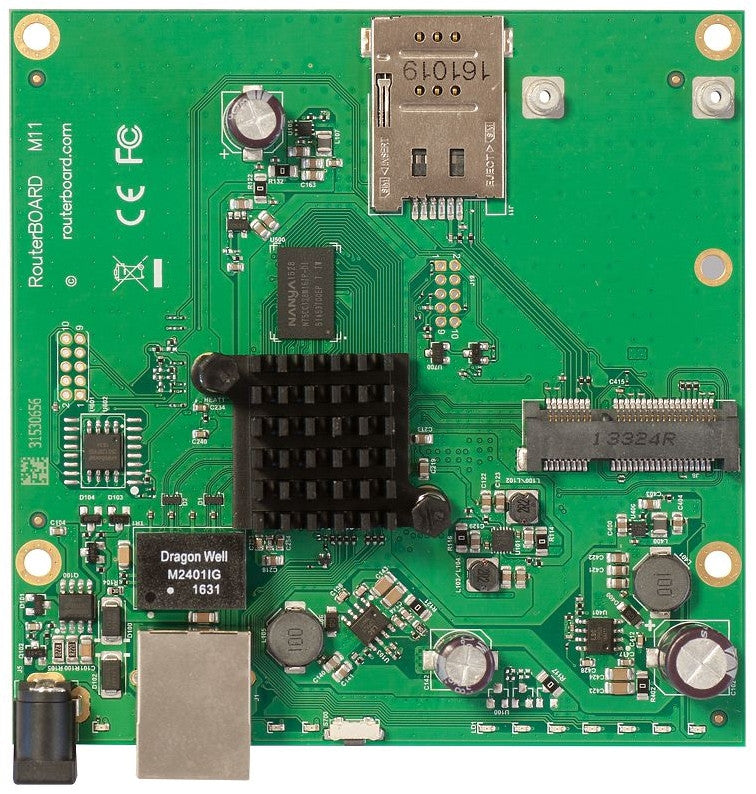 MikroTik RouterBOARD M11G with 1 Gigabit LAN, 1 MiniPCI-e, 1 Sim slot, PoE in & RouterOS L4, Dual core 880MHz CPU, 10V-30V (Passive PoE and 802.3af/at