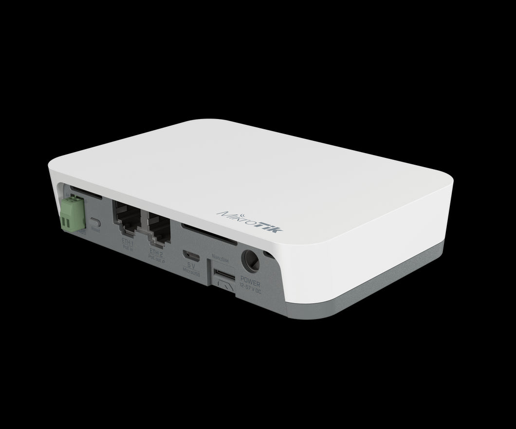 MikroTik IoT LR8 Gateway 2.4 GHz wireless, Bluetooth, LoRa, 2x 100Mbps Ethernet ports, 802.11 b/g/n dual-chain, PoE-in and PoE-out Micro-USB, RouterOS