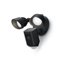 Load image into Gallery viewer, Ring Floodlight Cam Wired Plus, Black with Two 3000° Kelvin with 2000 Lumen floodlights, 1080p HD Hardwired security camera, 2-Way Audio &amp; 105db Siren
