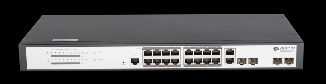 Bdcom 16 Port Gigabit PoE Switch, fully managed switch featuring gigabit 802.3af/at PoE, 16 x GB PoE Ports and 4 x SFP Ports, Layer 2, Bdcom-S2520P