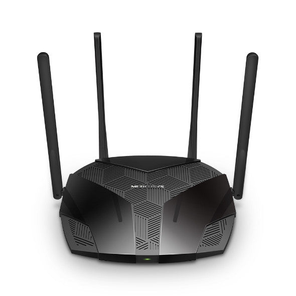 Mercusys AX1800 Dual-Band WiFi 6 Router, 574Mbps at 2.4GHz + 1201Mbps at 5GHz, 4× Fixed External Antennas, 3× Gigabit LAN Ports, 1× Gigabit WAN Port