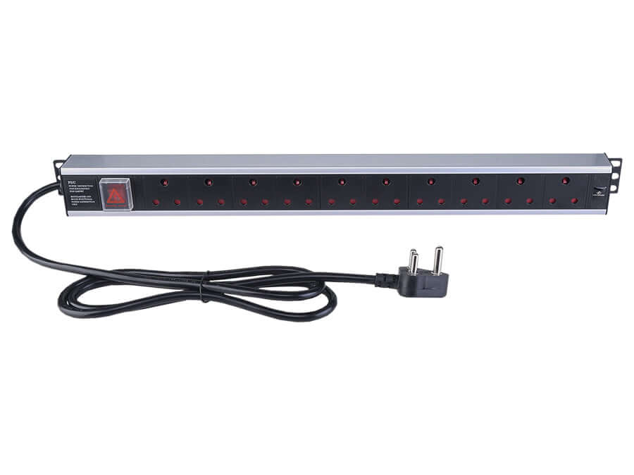 Linkbasic 10 Way Aluminium Moulded Rack Mount PDU, 10 way switched Power Distribution Unit (PDU) with a moulded direct-attached power cable, 10x 16A - Let's Fibre Technologies 