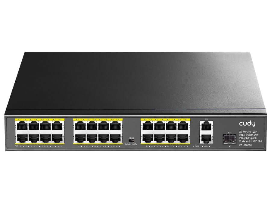 Cudy 26 Port with 24 PoE 290W 2 Gigabit 1SFP Combo Switch, with 24x802.3af/at PoE, 2xGb, 1xSFP Uplink; 290W PoE budget, with VLAN/Extender | FS1026PS1