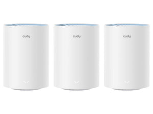 Cudy Dual Band AC 1200Mbps Fast Ethernet Mesh 3 Pack, featuring 2x 10/100 Ethernet Ports (Per Mesh Point), integrated antennas, PSU | M1200 (3-Pack)