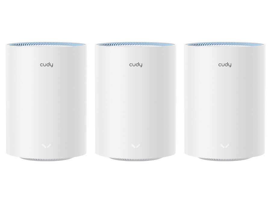 Cudy Dual Band AC 1200Mbps Fast Ethernet Mesh 3 Pack, featuring 2x 10/100 Ethernet Ports (Per Mesh Point), integrated antennas, PSU | M1200 (3-Pack)