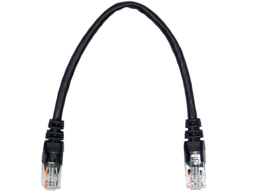 Linkbasic 22cm UTP Cat5e Flylead Black, moulded Flylead supplied with boots, rated for 10/100/1000Mbps data transmission speeds with Stranded Copper - Let's Fibre Technologies 