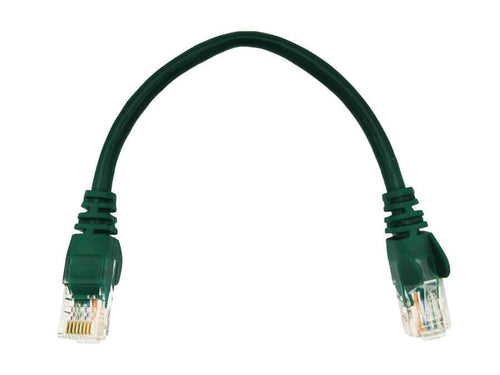 Linkbasic 22cm UTP Cat5e Flylead Green, moulded Flylead supplied with boots, rated for 10/100/1000Mbps data transmission speeds with Stranded Copper - Let's Fibre Technologies 