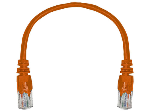 Linkbasic 22cm UTP Cat5e Flylead Orange, moulded Flylead supplied with boots, rated for 10/100/1000Mbps data transmission speeds with Stranded Copper - Let's Fibre Technologies 