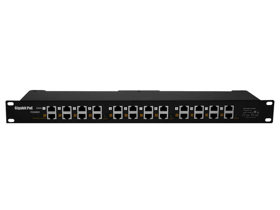 Gigabit Passive PoE Injector Ethernet Ports: 24x 10/100/1000 (12x PoE ; 12x Ethernet), 1300mA, Power Input: 18-57V Power Supply | POE-12G